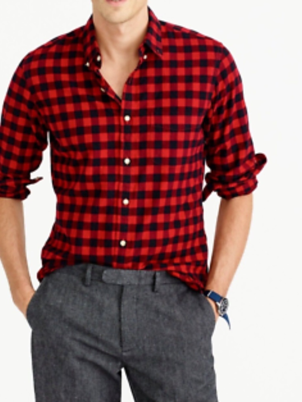 J. Crew Red & Black Buffalo Check Button-Down Slim Fit Shirt